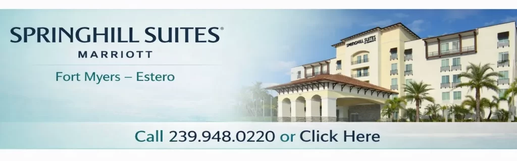 SpringHill Suites Fort Myers Estero Marriott hotel exterior with main entrance and palm trees